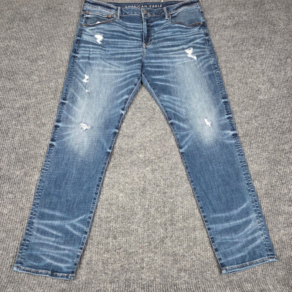 American Eagle Airflex+ Slim Straight Distressed Jeans Blue 38x34 Mens 261183